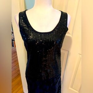 By Artisan black sequined top, size M..